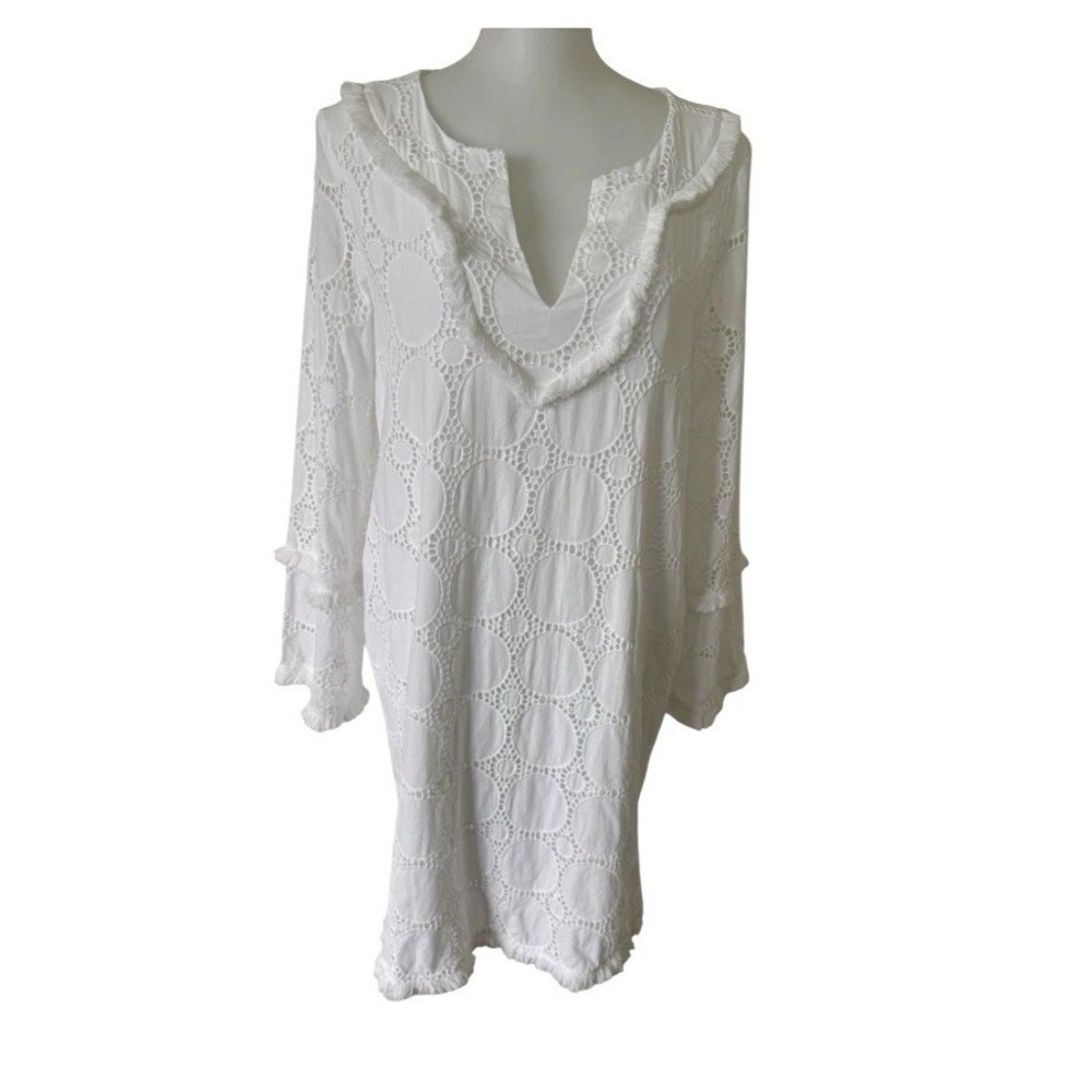 STS SAIL to SABLE Eyelet Tunic Dress Frayed Resort Women's Size Medium White
